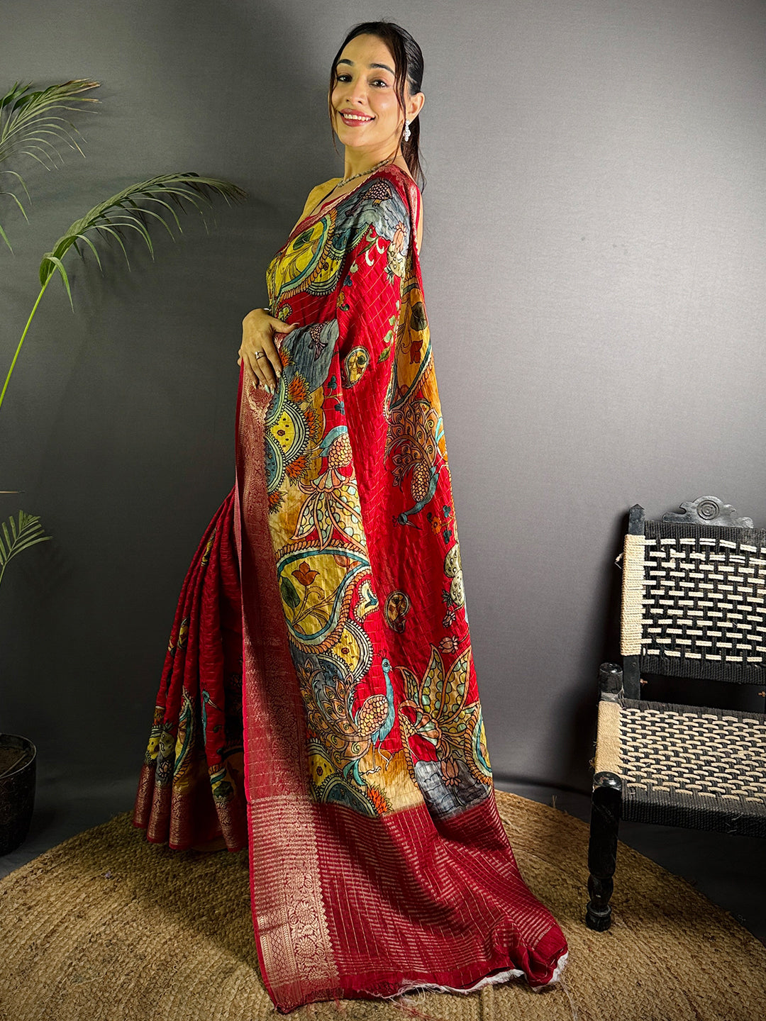 Maroon Pure Viscose Kalalmkari Print Saree