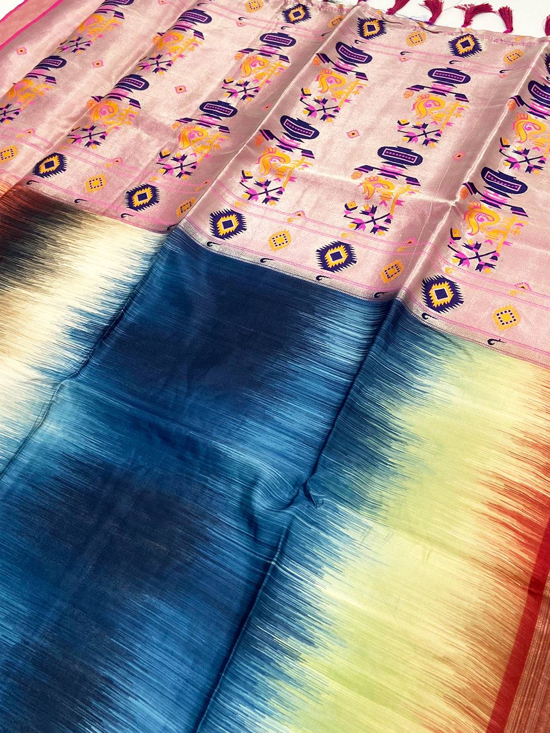 Royal Blue Geometric Floral Pallu Saree