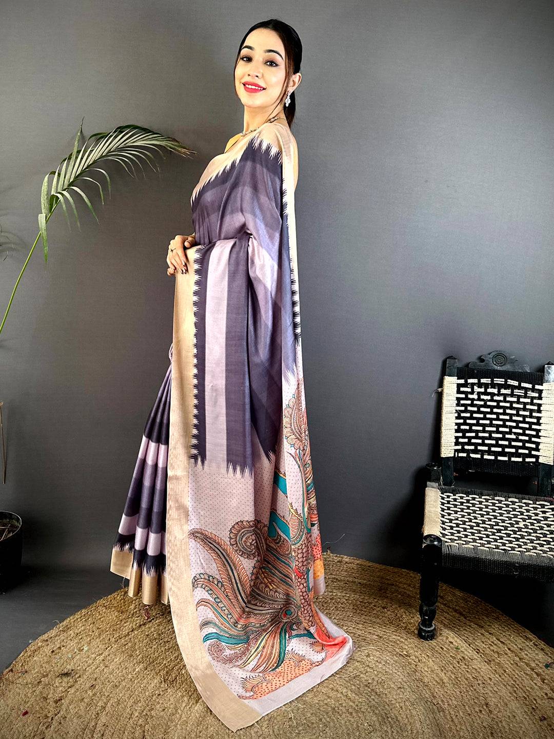 Radiance Linen Kalamkari Pallu Saree