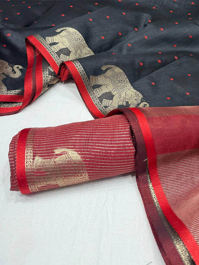 Black Soft Silk Bandhani Butti Saree