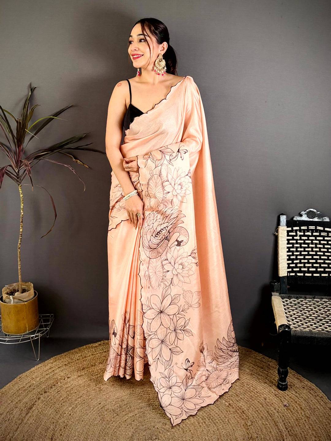 Stylish Tussar Resham Embroidered Saree