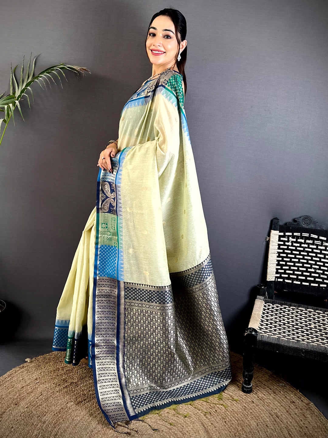 Pista Soft Mull Kanchi Pattu Saree