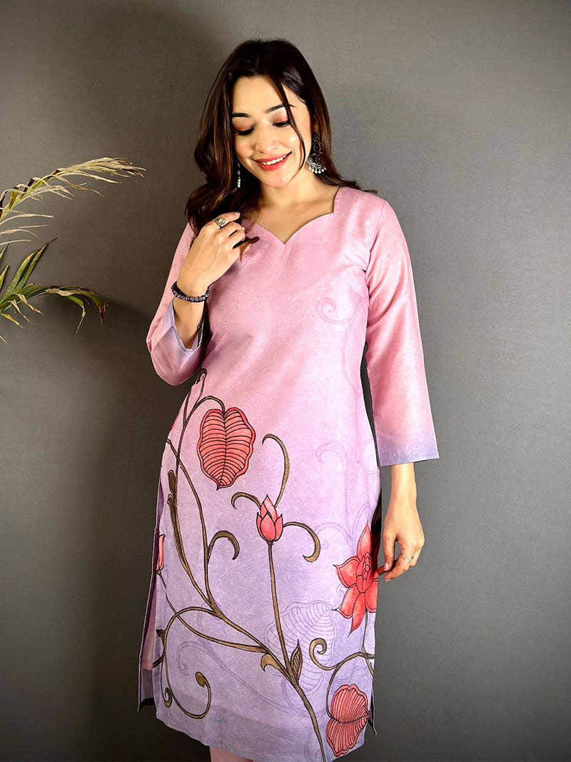 Kalamkari Sweetheart Neck Kurti