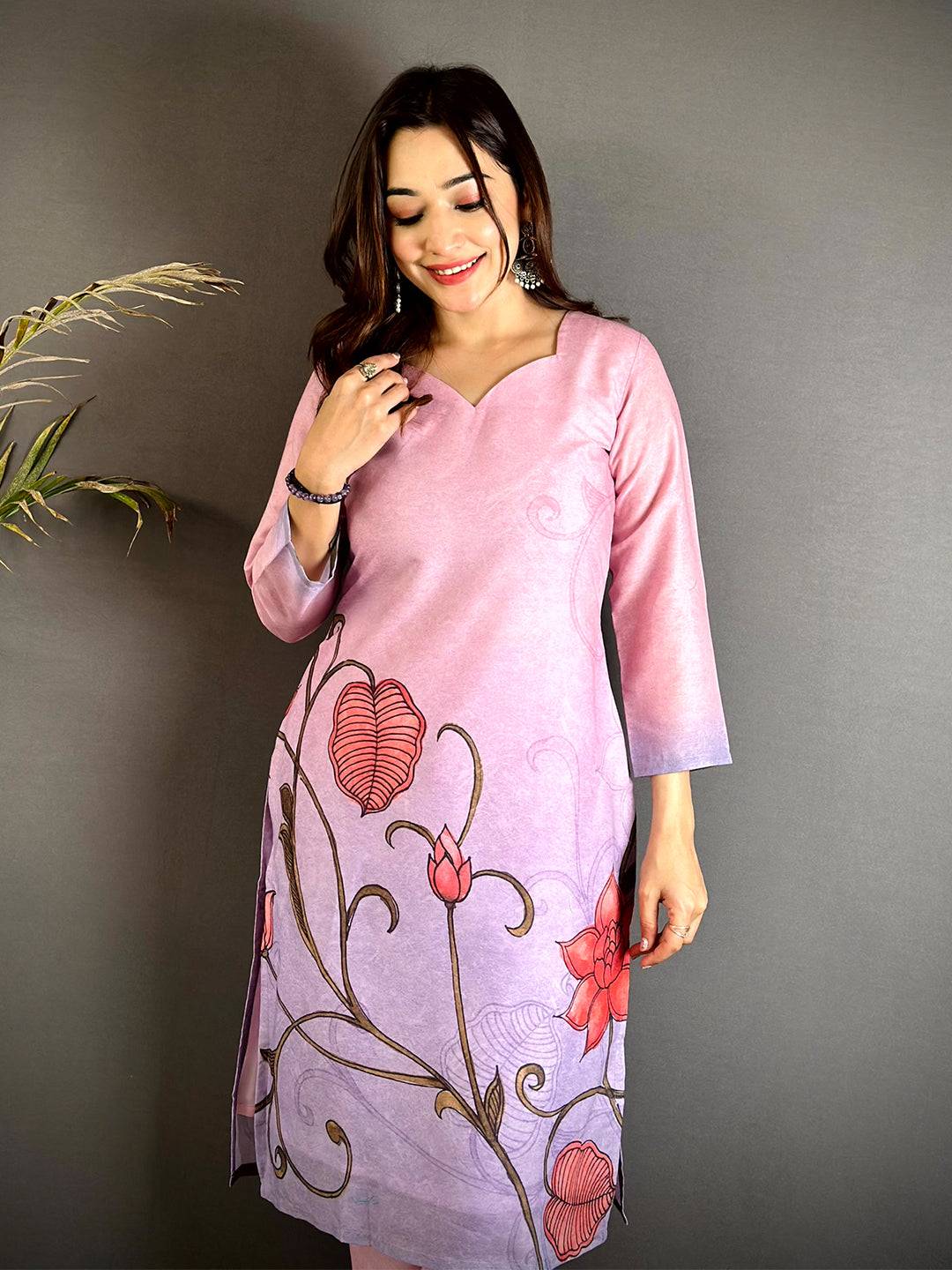 Kalamkari Sweetheart Neck Kurti