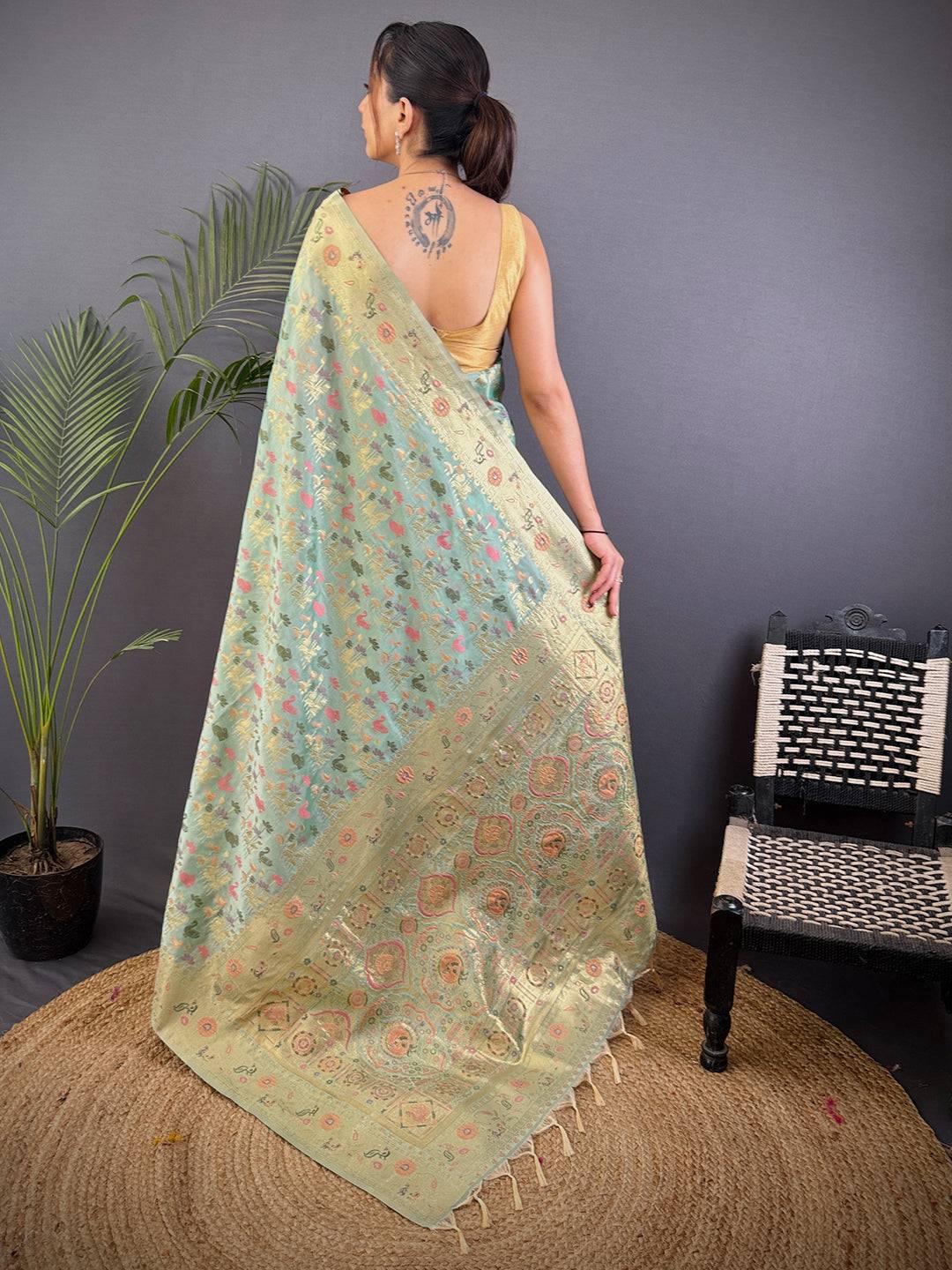 Jangal Minaather Zari Weaving Banarasi Silk Saree