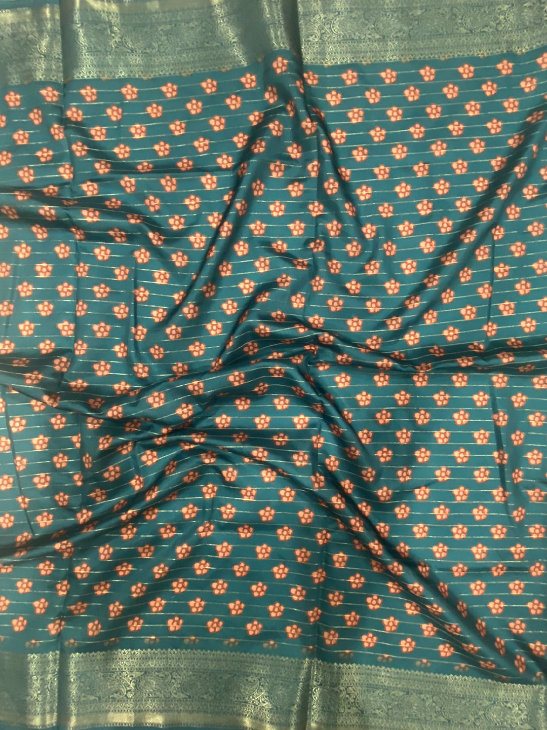 Denim Blue Banarasi Silk Digital Printed Saree