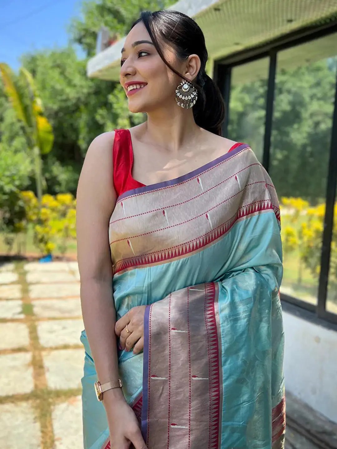 Sky Blue Paithani Silk Pichwai Woven Saree