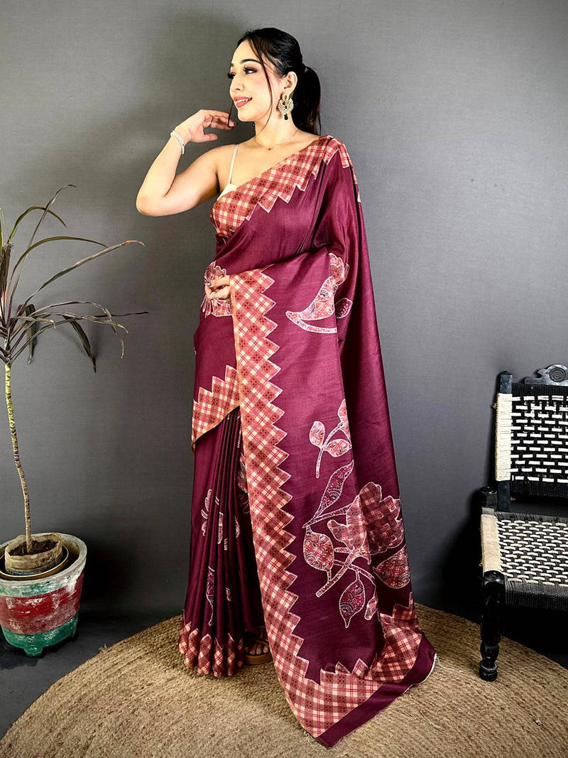 Elegant Applique Print Tussar Saree