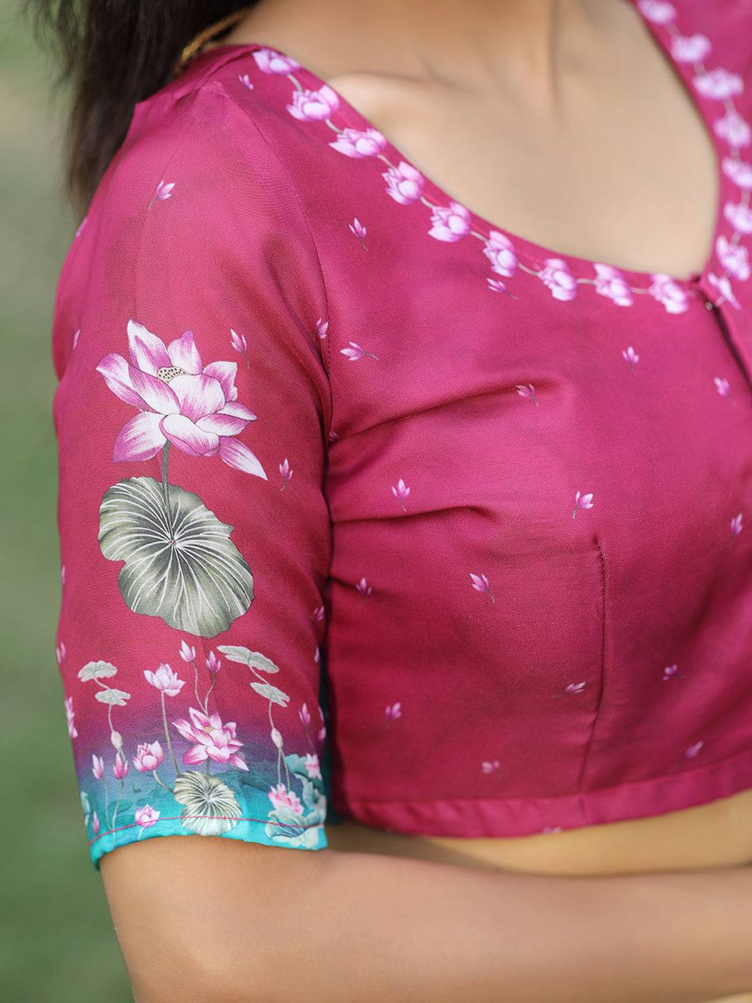 Stylish Satin Georgette Light Peach Colour Hand Print Saree