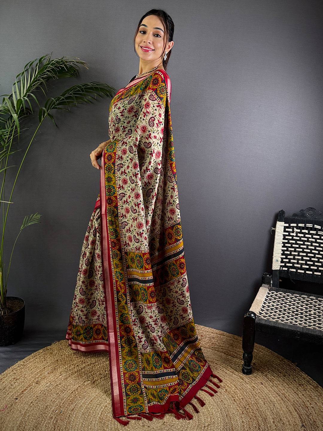 Kalamkari Jall Cotton Viscose Saree