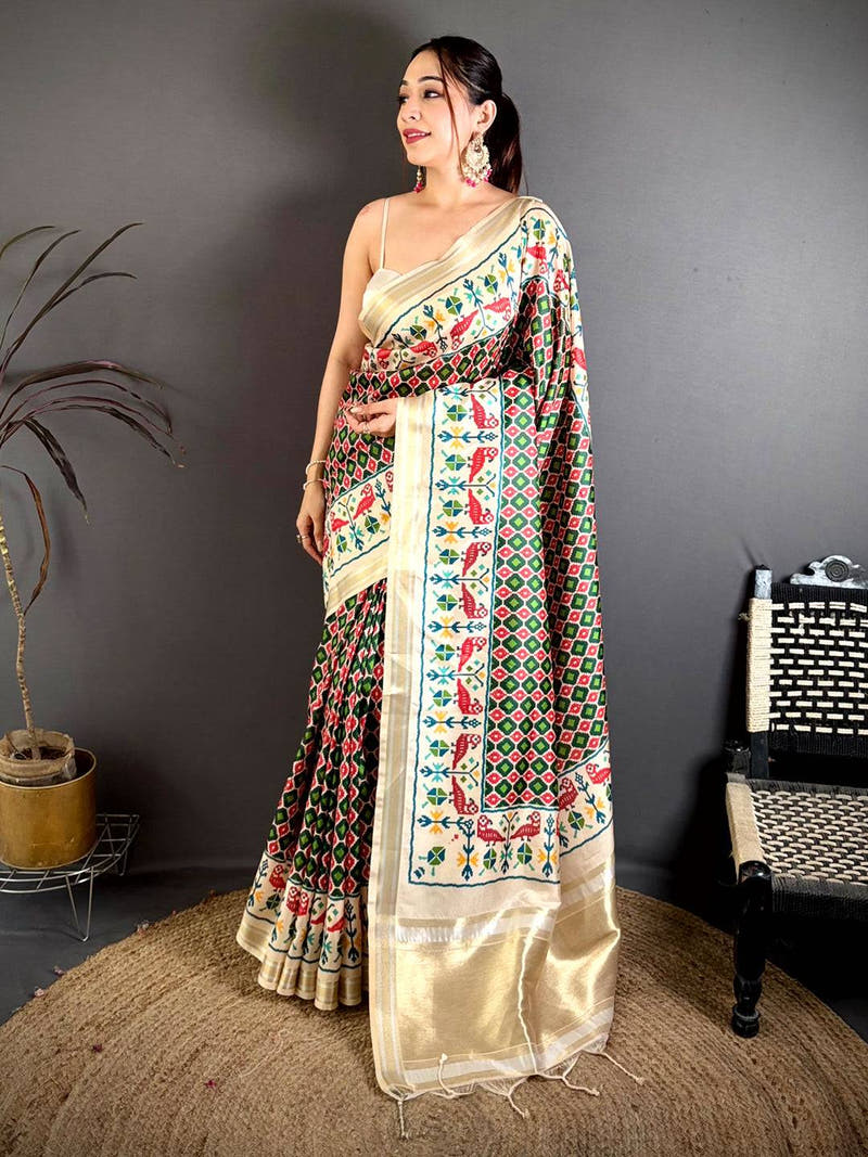Heritage Ikkat Soft Kanchi Silk Saree