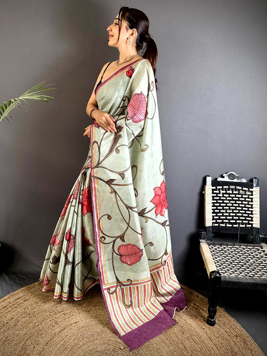 Heritage Flora Kalamkari Tussar Saree