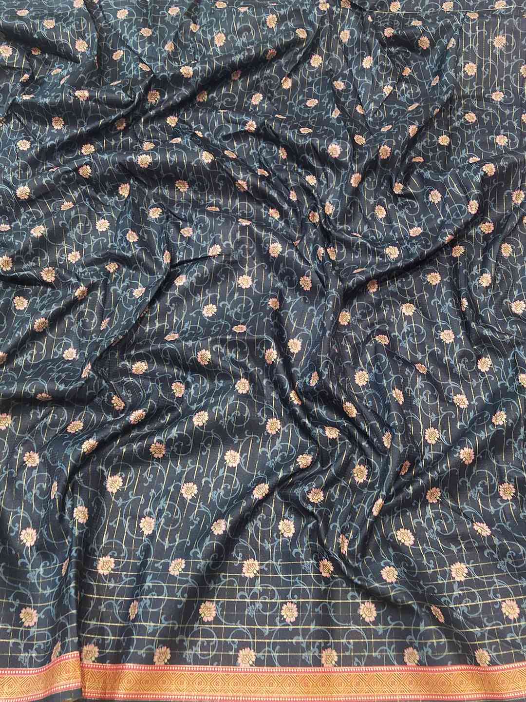 Detailed Fabric of Silver Satin Kota Doria Saree