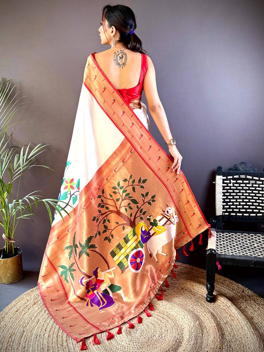 Off White Minakari Soft Silk Saree