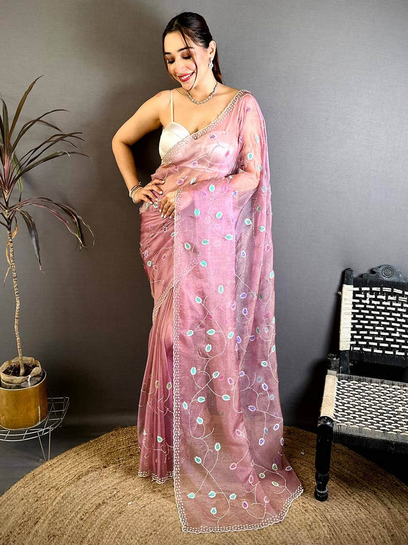 Elegant Zarkond Work Zari Tissue Saree
