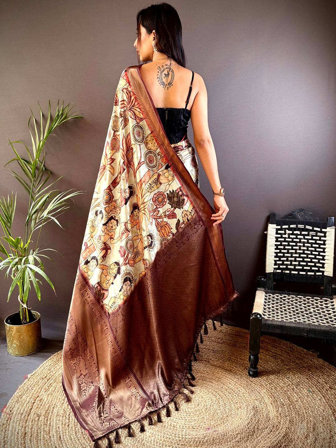 Regal Brown Soft Silk Saree With Pattu Zari Border