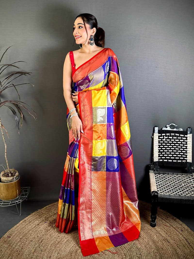 Palum Pazhamum Checks Soft Silk Saree