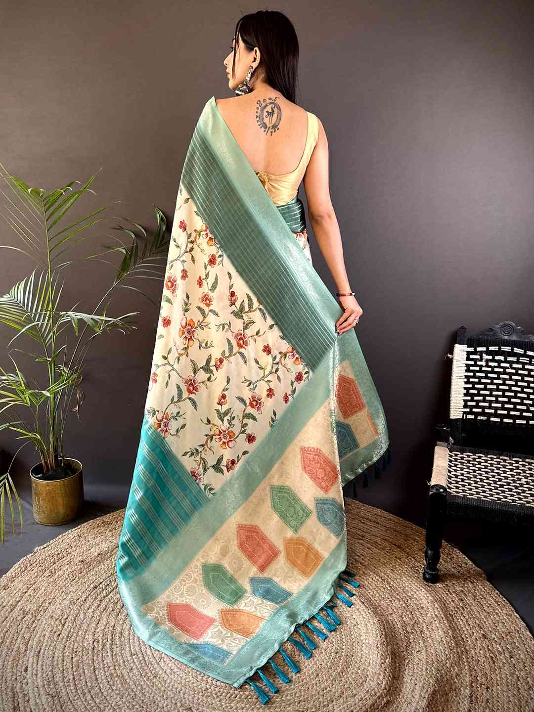 Pastel Teal Soft Crepe Silk Digital Ombre Saree