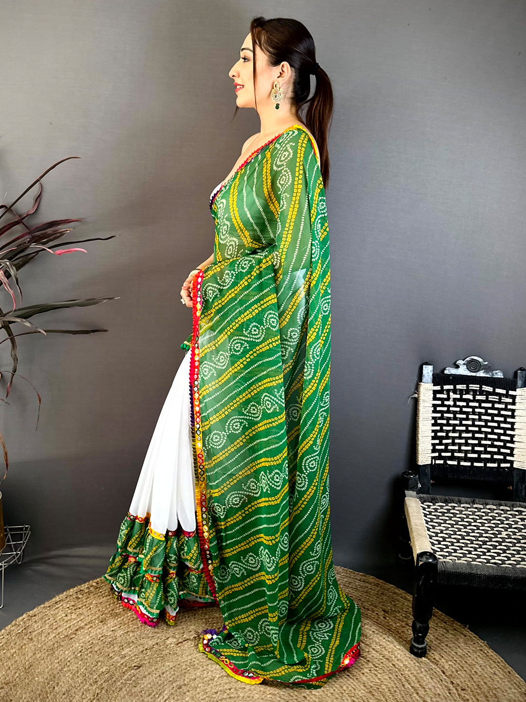 Classic Bandhej Print Ruffle Georgette Saree