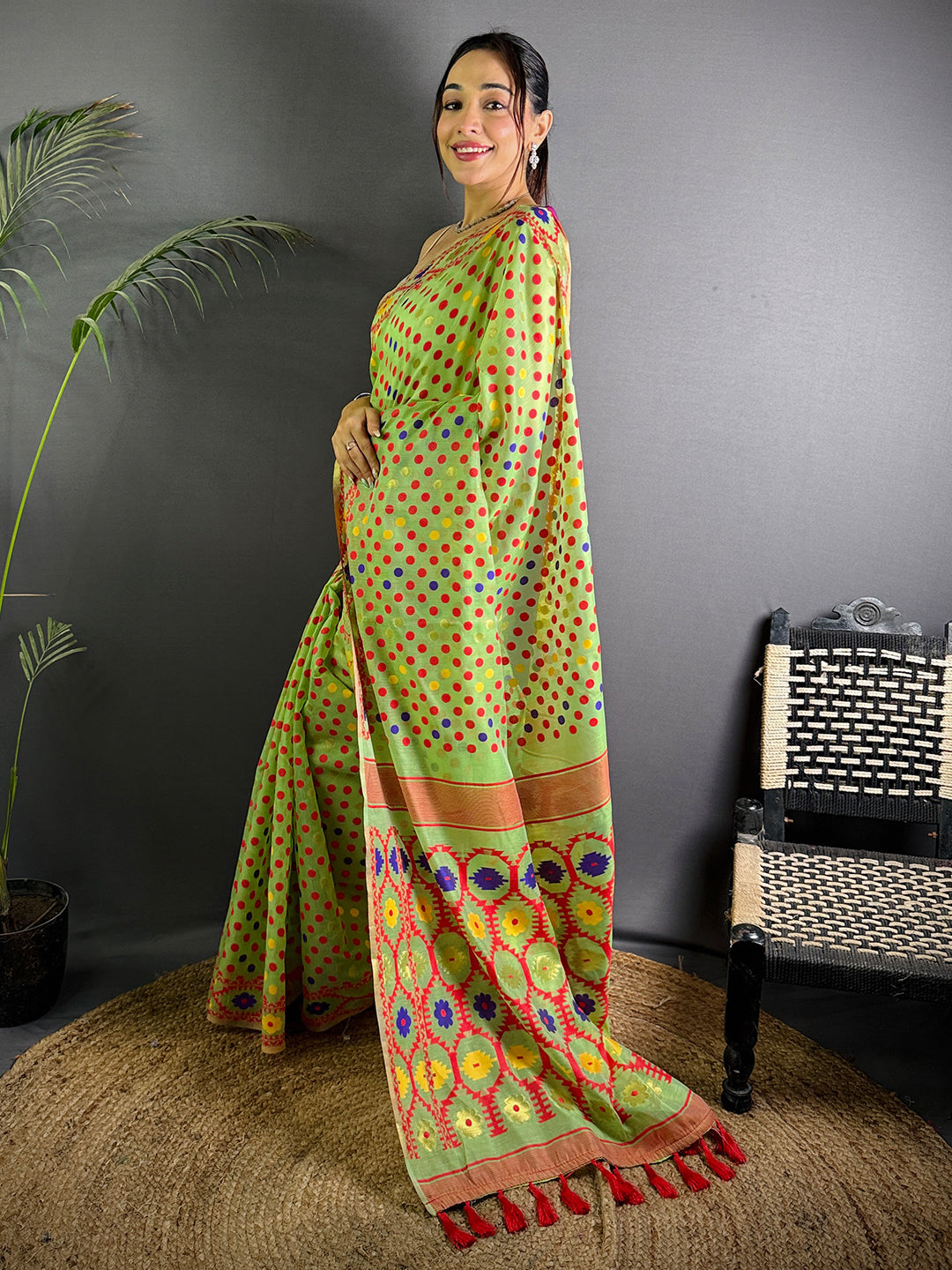 Light Green Dhakai Jamdani Saree