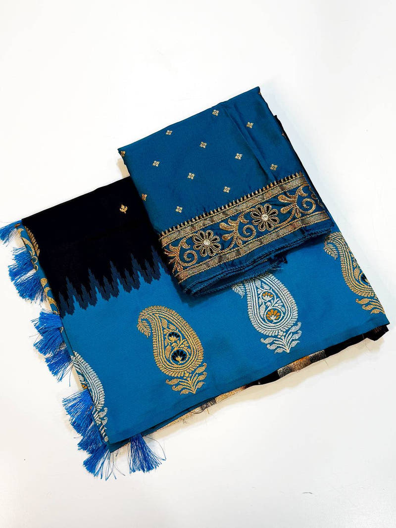Black Mango Butti Soft Silk Saree With Maggam Blouse