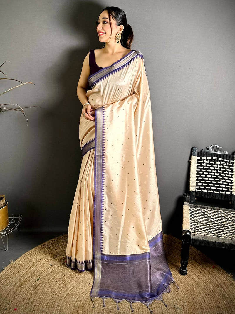 Soft Silk Polka Dot Gaji Lakda Patta Saree
