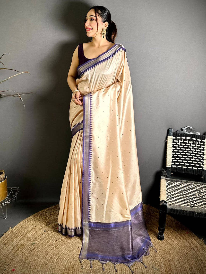 Soft Silk Polka Dot Gaji Lakda Patta Saree