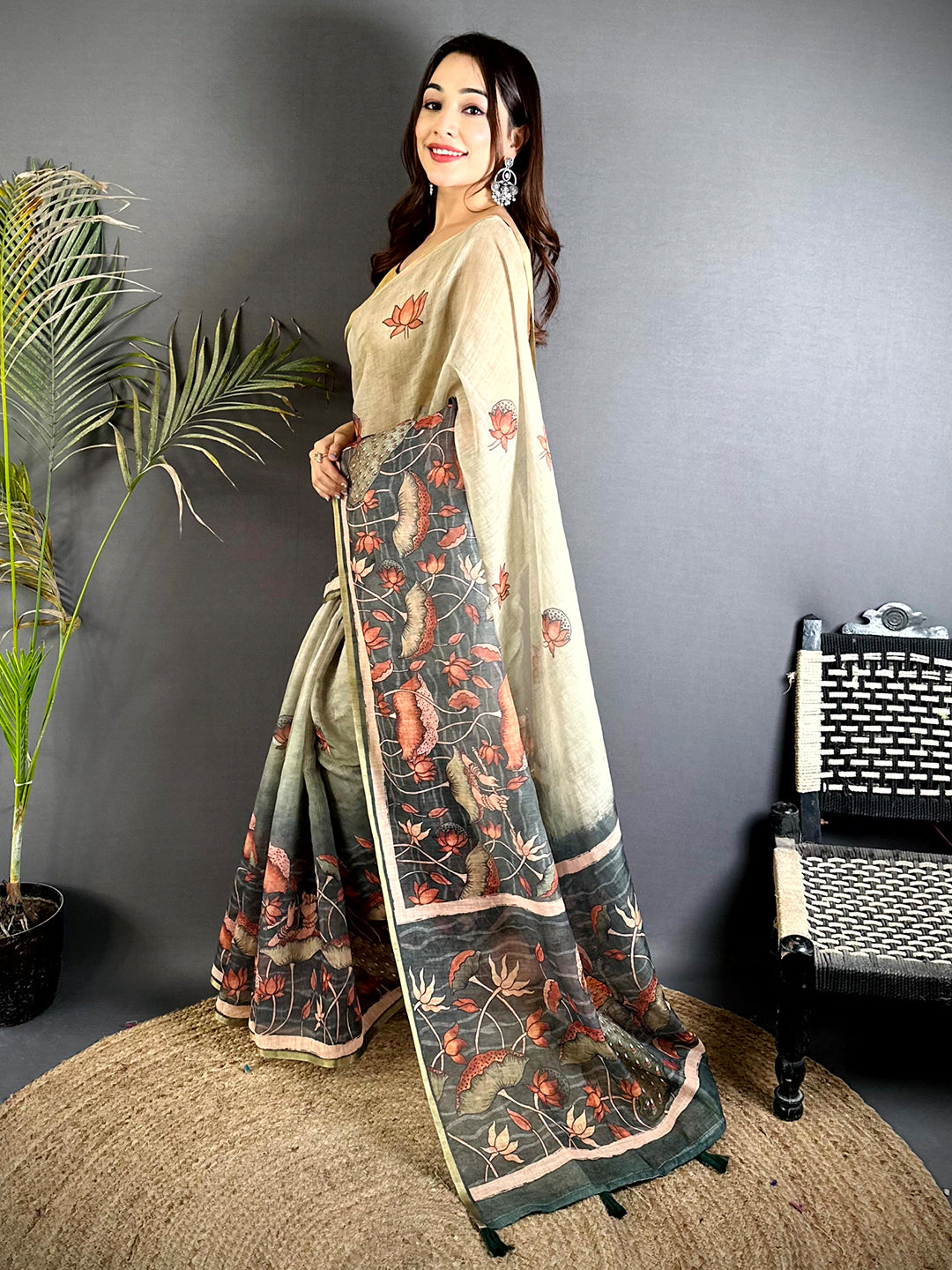 Royal Floral Linen Tissue Saree