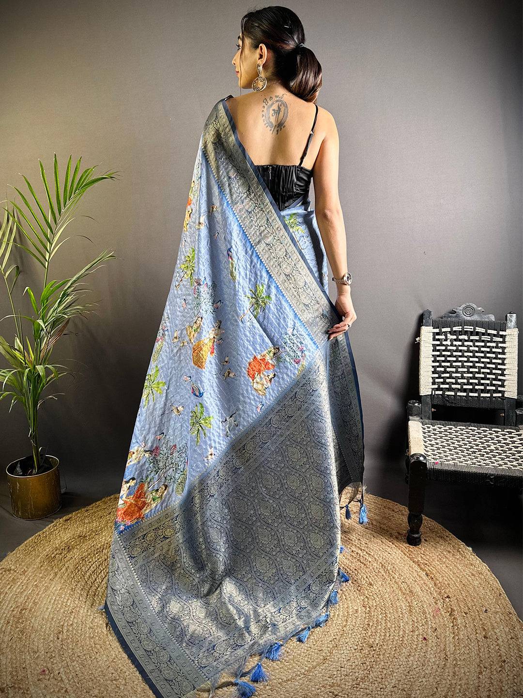 Sky Blue Chex Radiance Banarasi Silk Saree