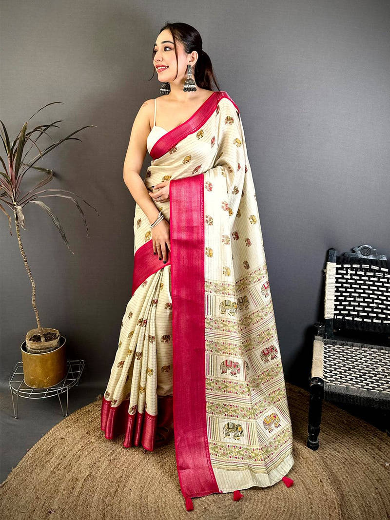 Regal Ajrakh Block Kalamkari Dola Saree