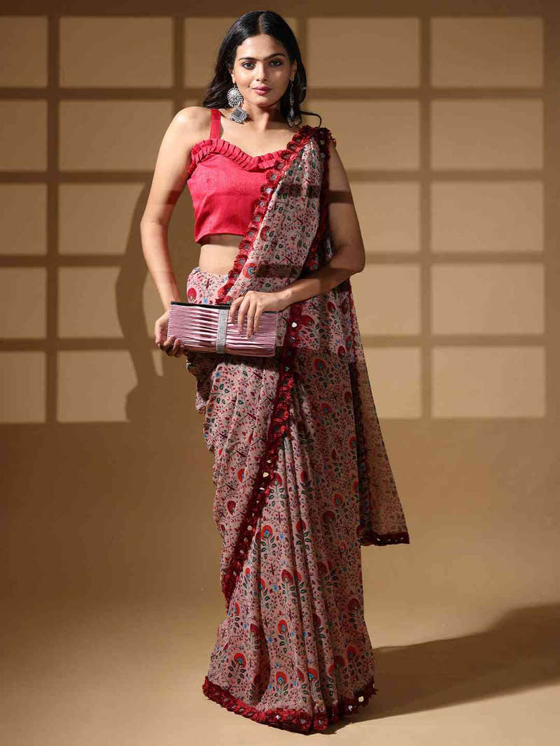 Soft Georgette Mauve Colour Party Wear Designer Saree