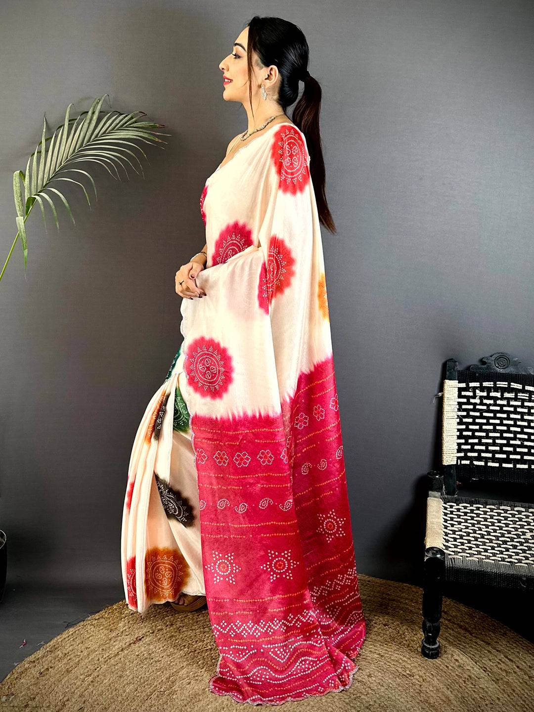 Regal Chiffon Bandhej Swarovski Saree