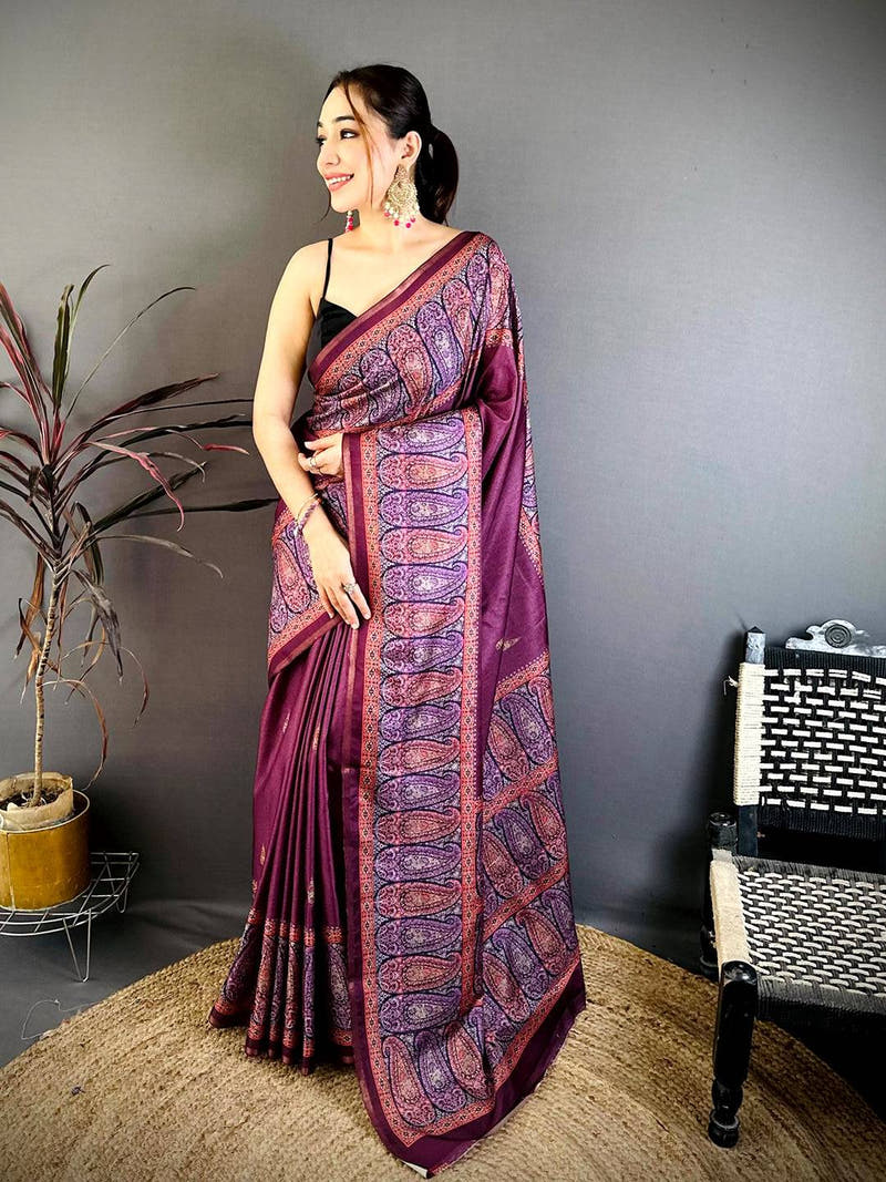 Royal Paisley Print Soft Zarna Silk Saree