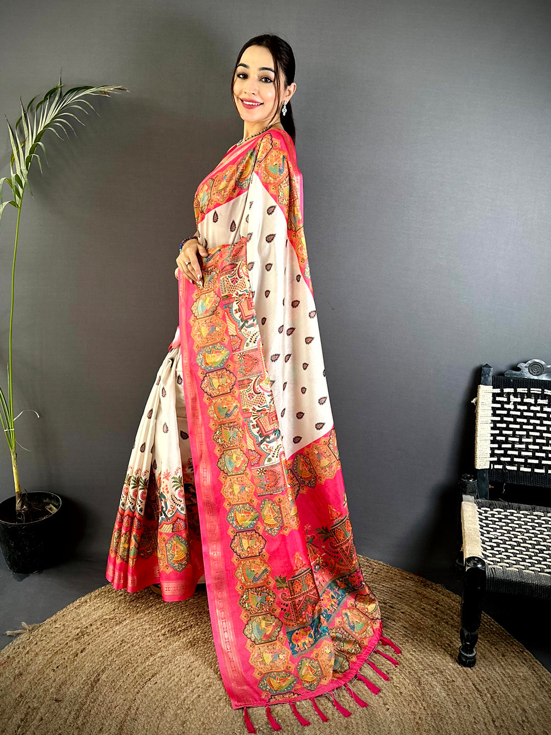 Opulent Kashmiri Print Soft Silk Saree