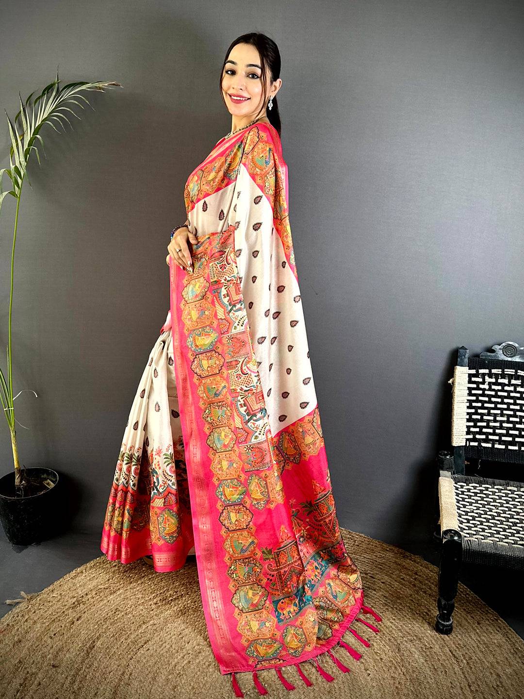 Opulent Kashmiri Print Soft Silk Saree