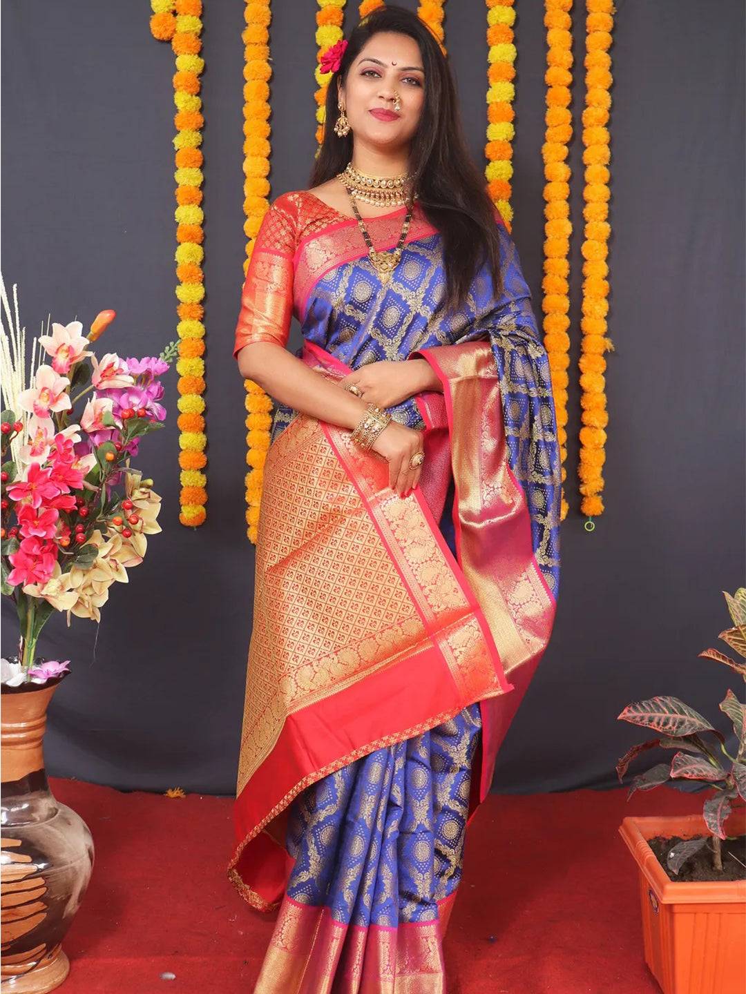 Royal Blue Banarasi Brocade Saree