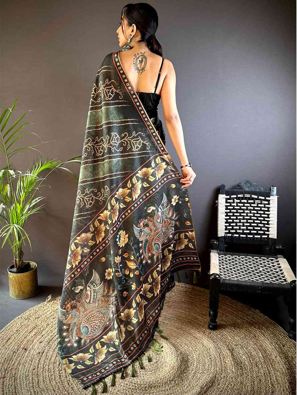Green Bandhej Digital Print Saree