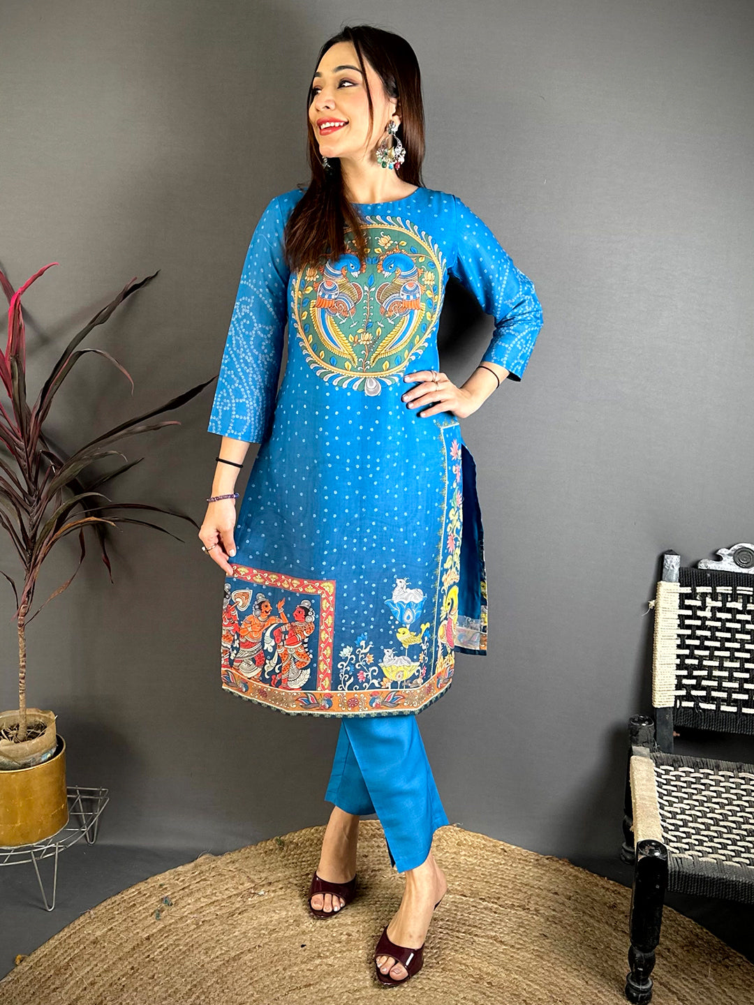 Kalamkari Boat Neck Mul Kurti