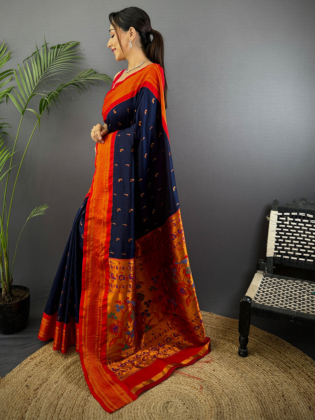 Navy Soft Silk Paithani Saree