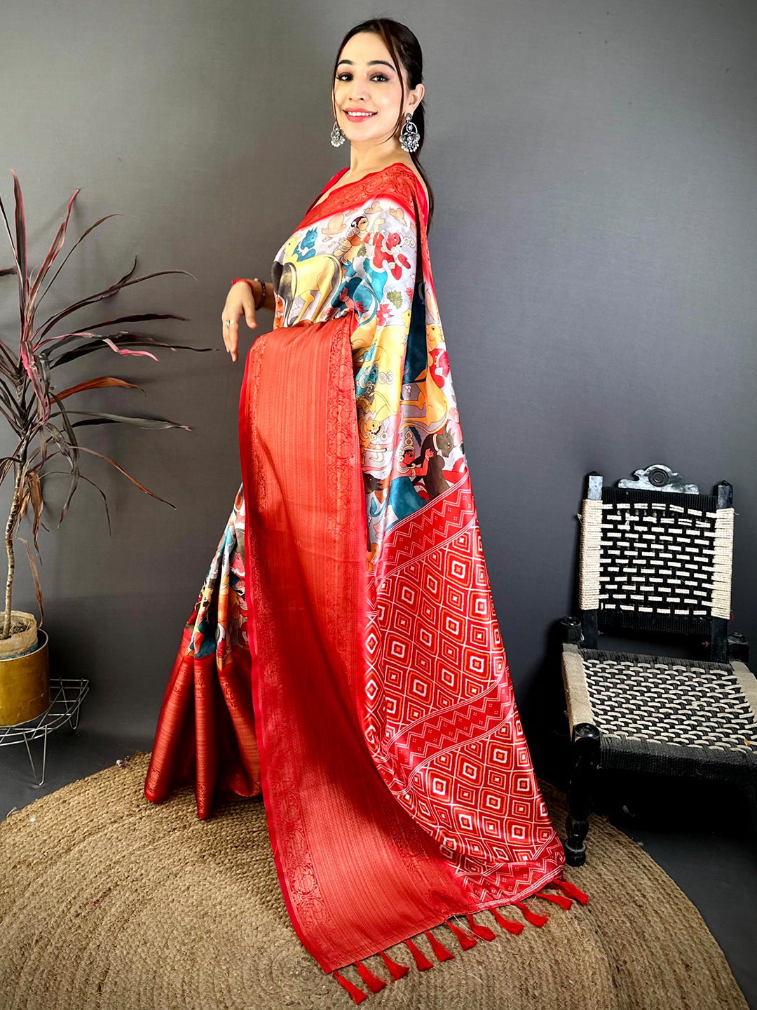 Radiant Soft Silk Pichwai Print Kanchi Zari Saree