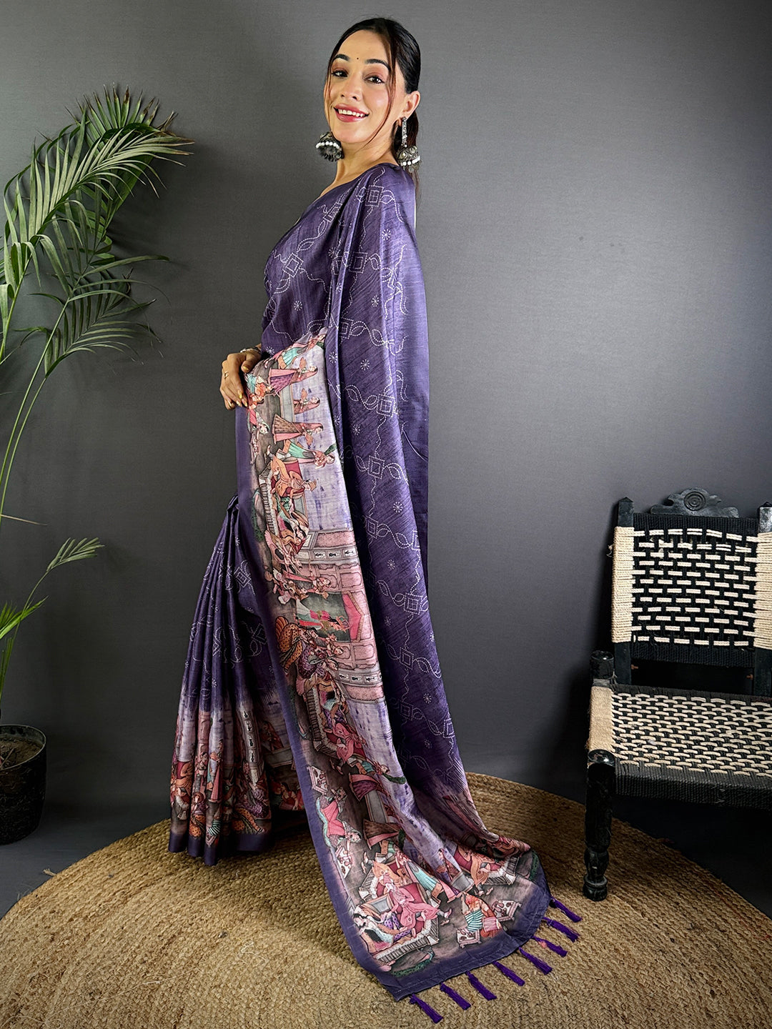 Purple Kalamkari Digital Printed Saree