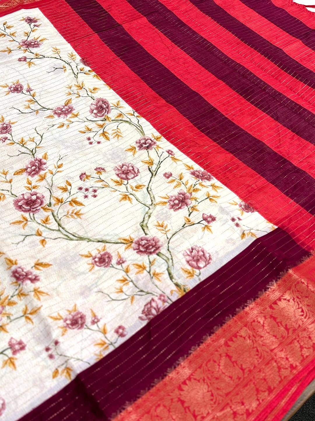 Red Soft Dola Silk Zari Katha Saree