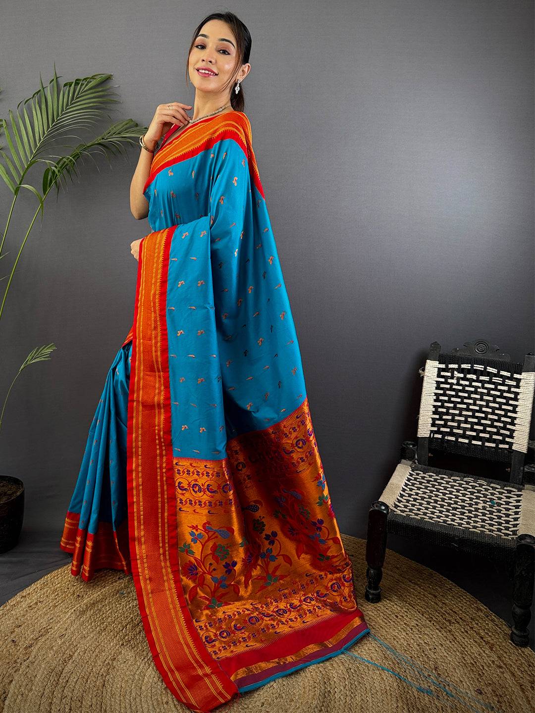 Sky Blue Soft Silk Paithani Saree