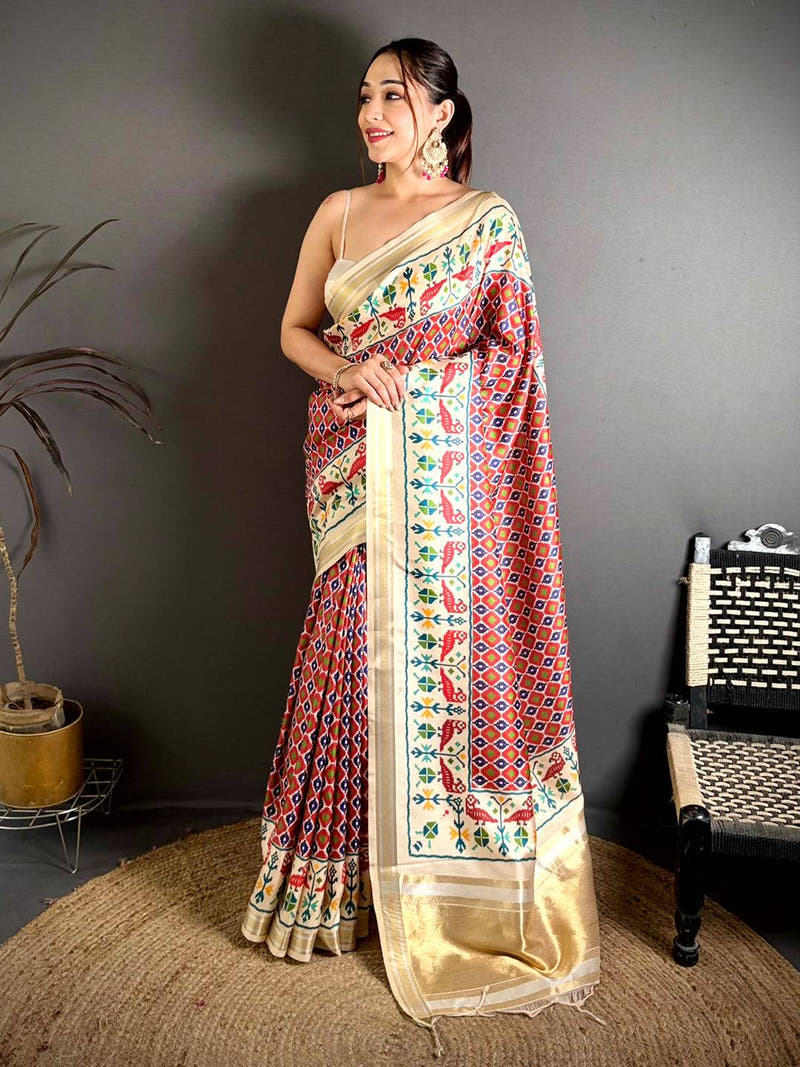 Stylish Ikkat Soft Kanchi Silk Saree