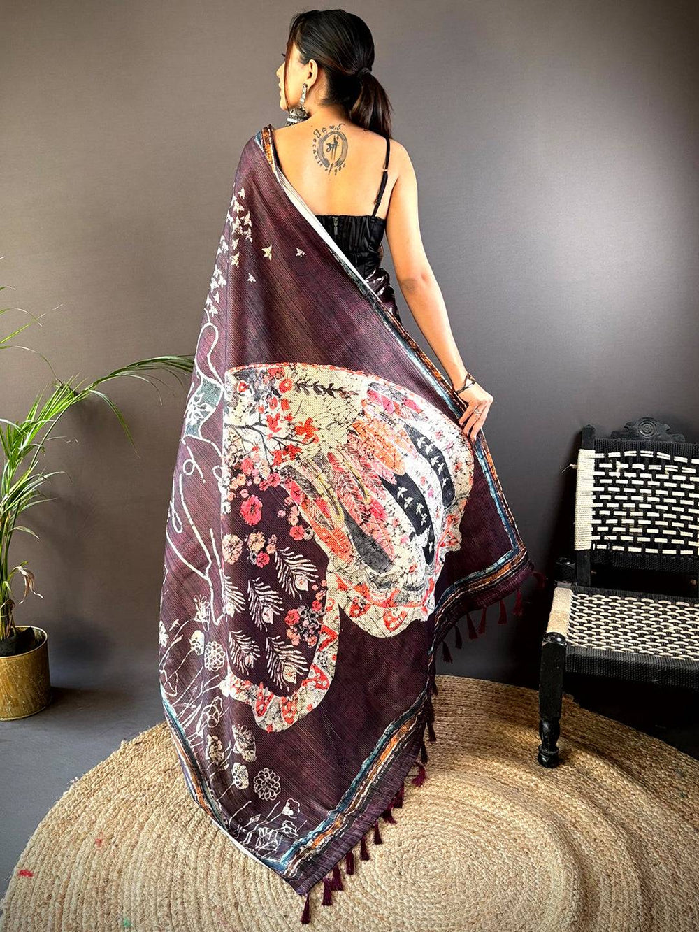 Purple Monochromatic Botanical Print Saree