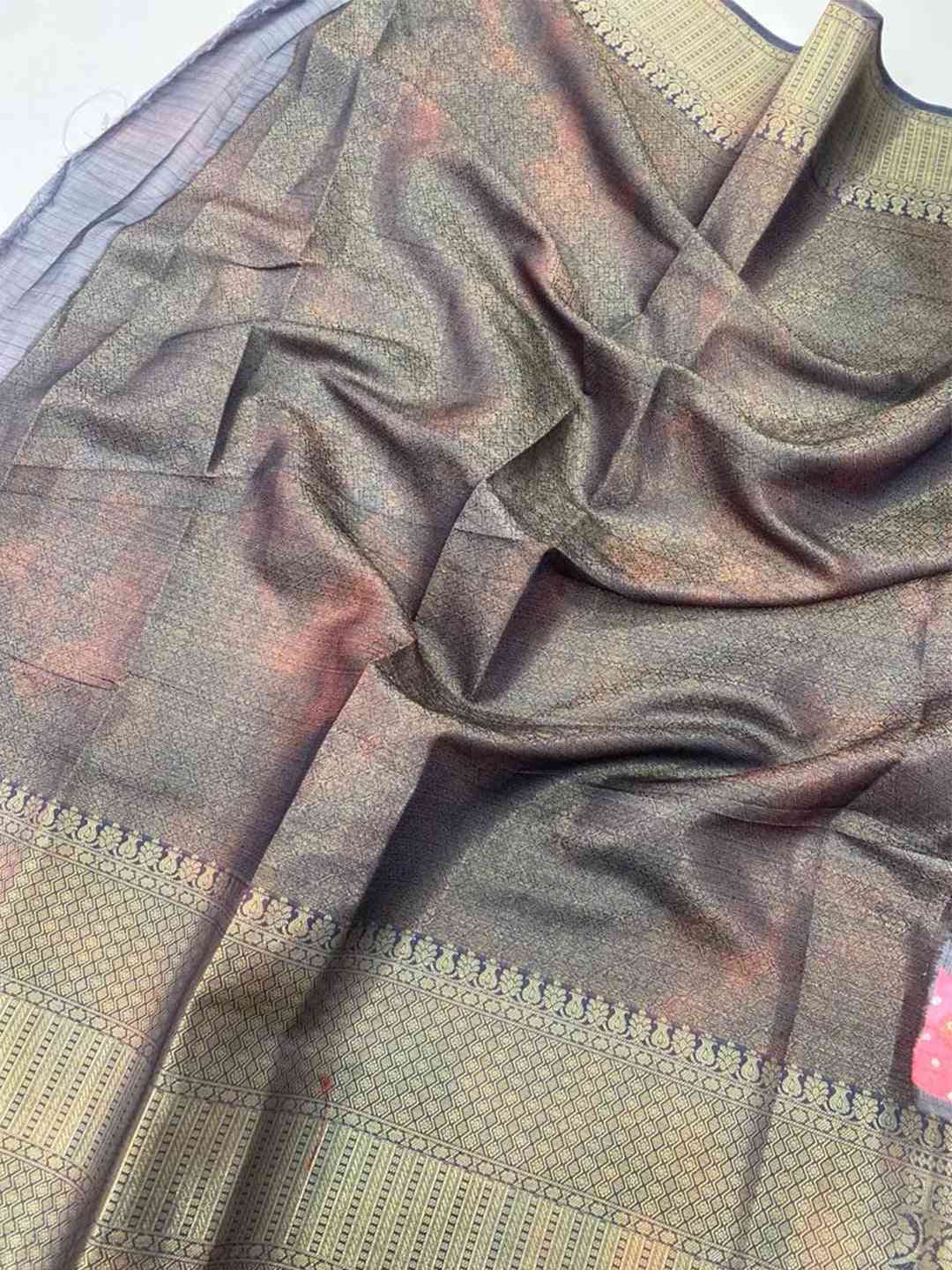 Close-up of Kalamkari Printed Saree fabric texture