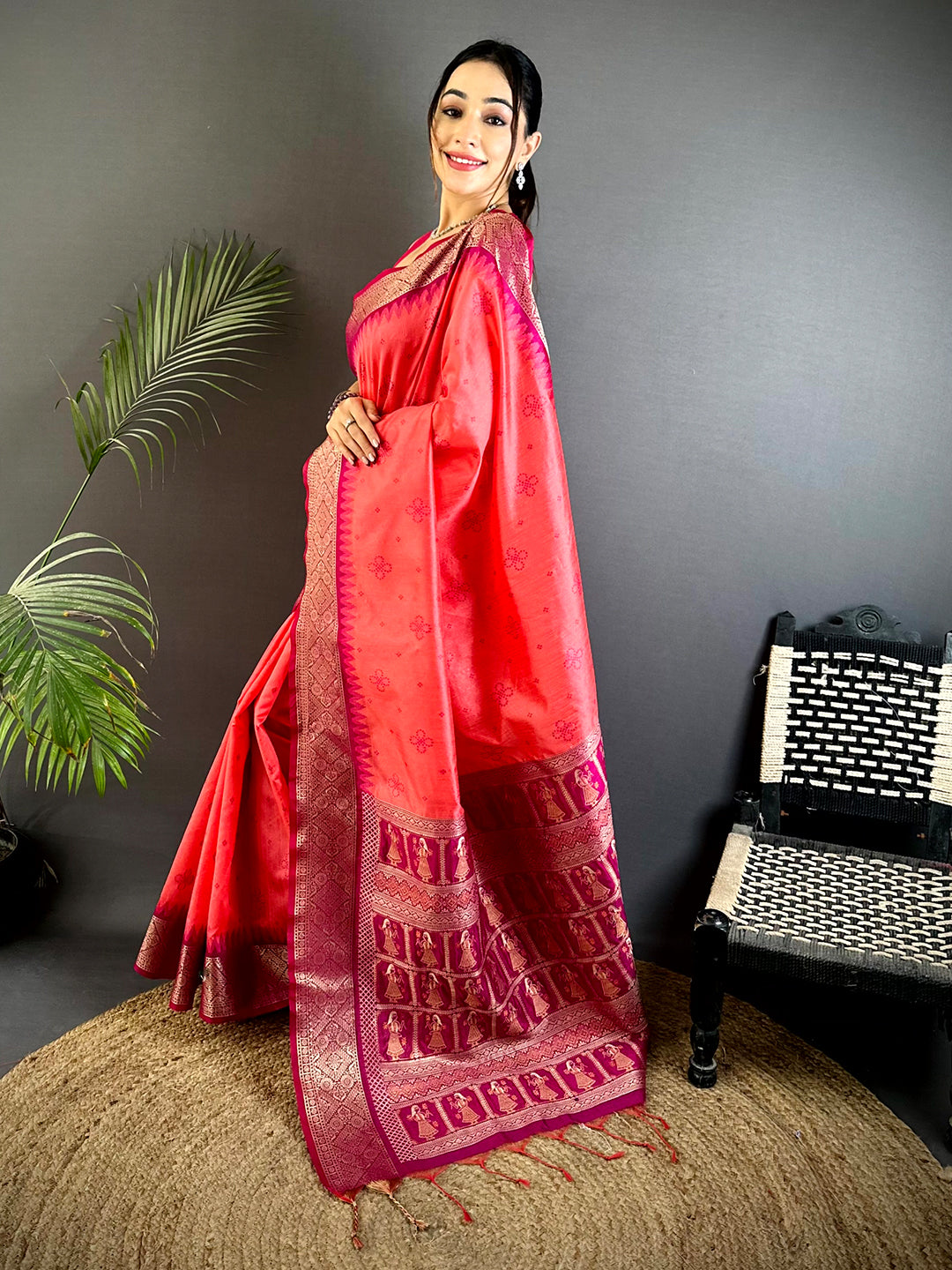 Pink Crystal Raw Silk Kanchi Pattu Saree
