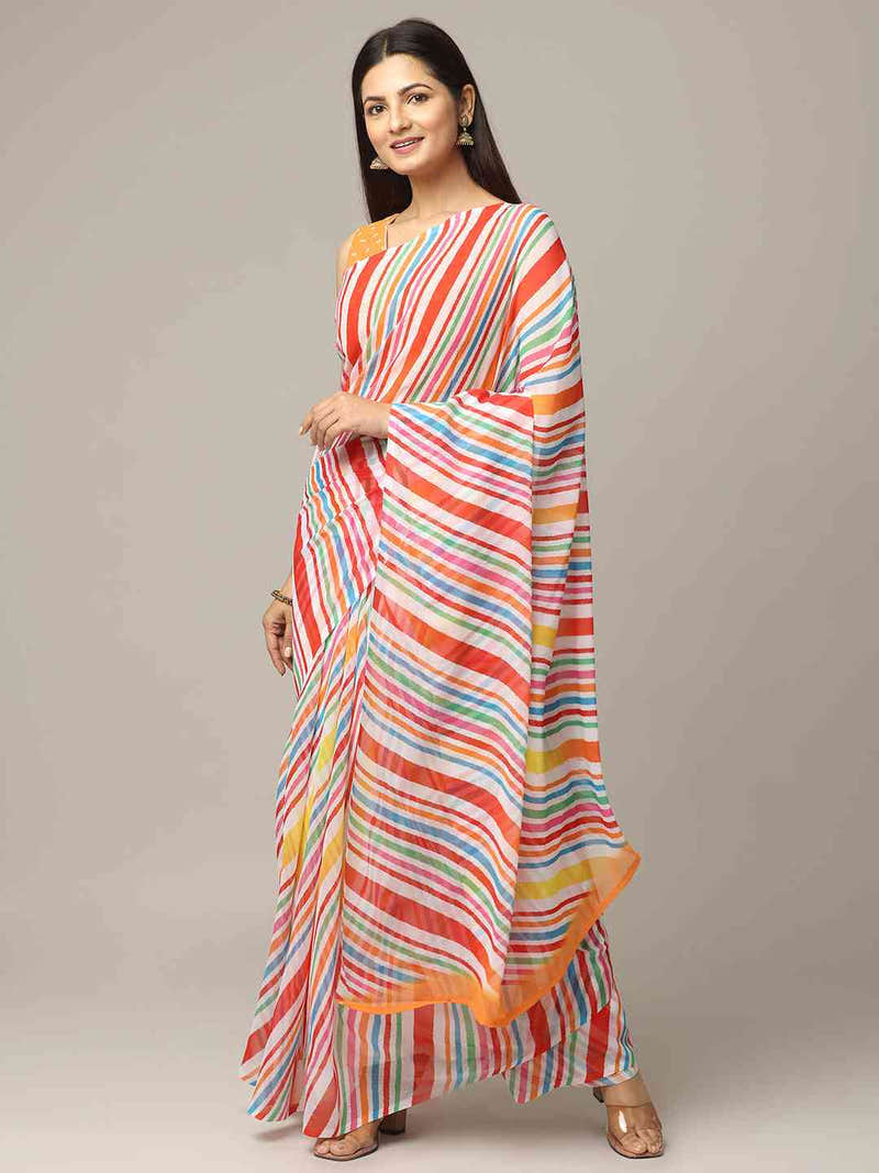 Leheriya Red Colour Soft Georgette Digital Print Party Wear Saree