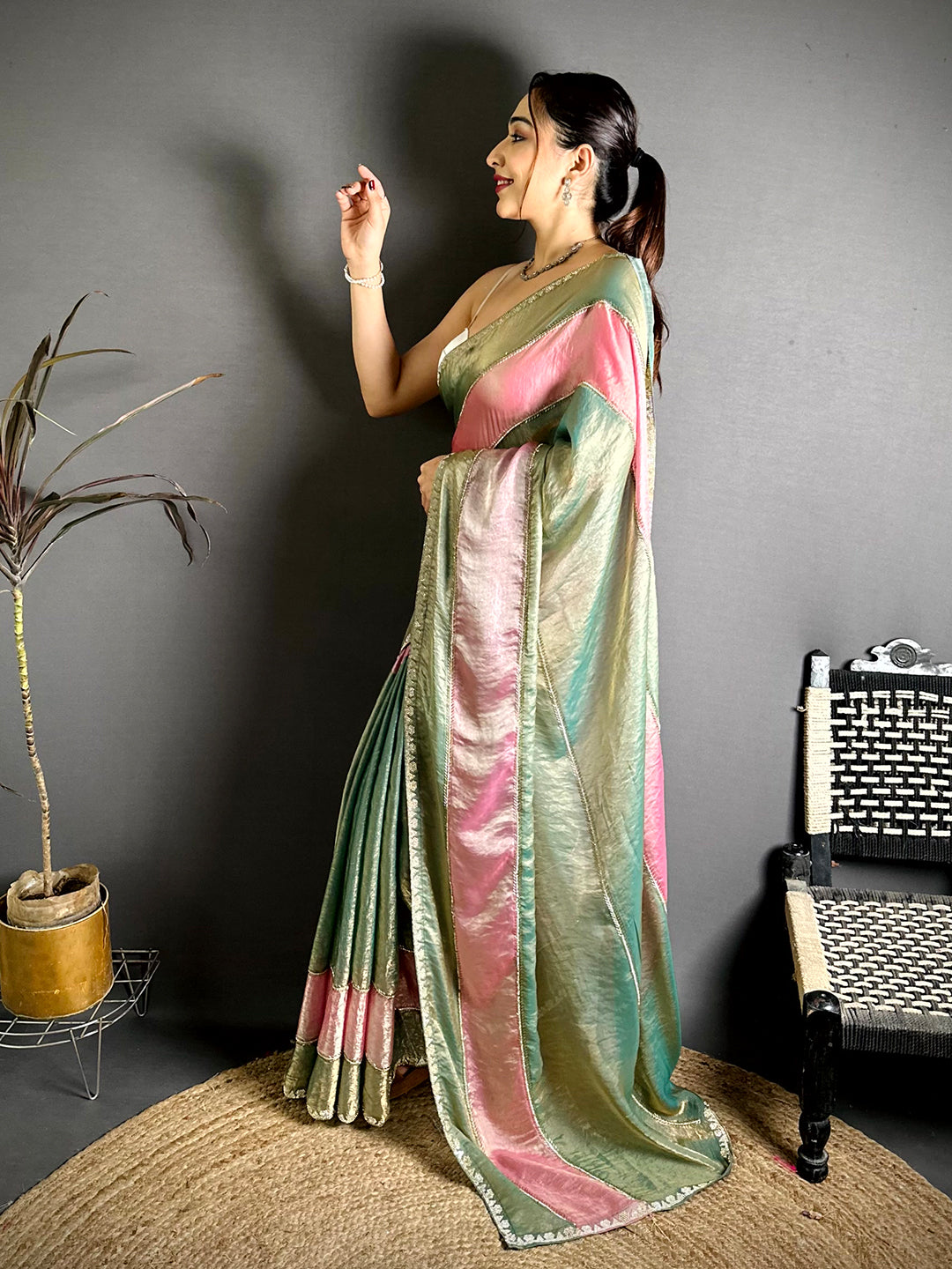 Classic Satin Tissue Diamond Work Saree