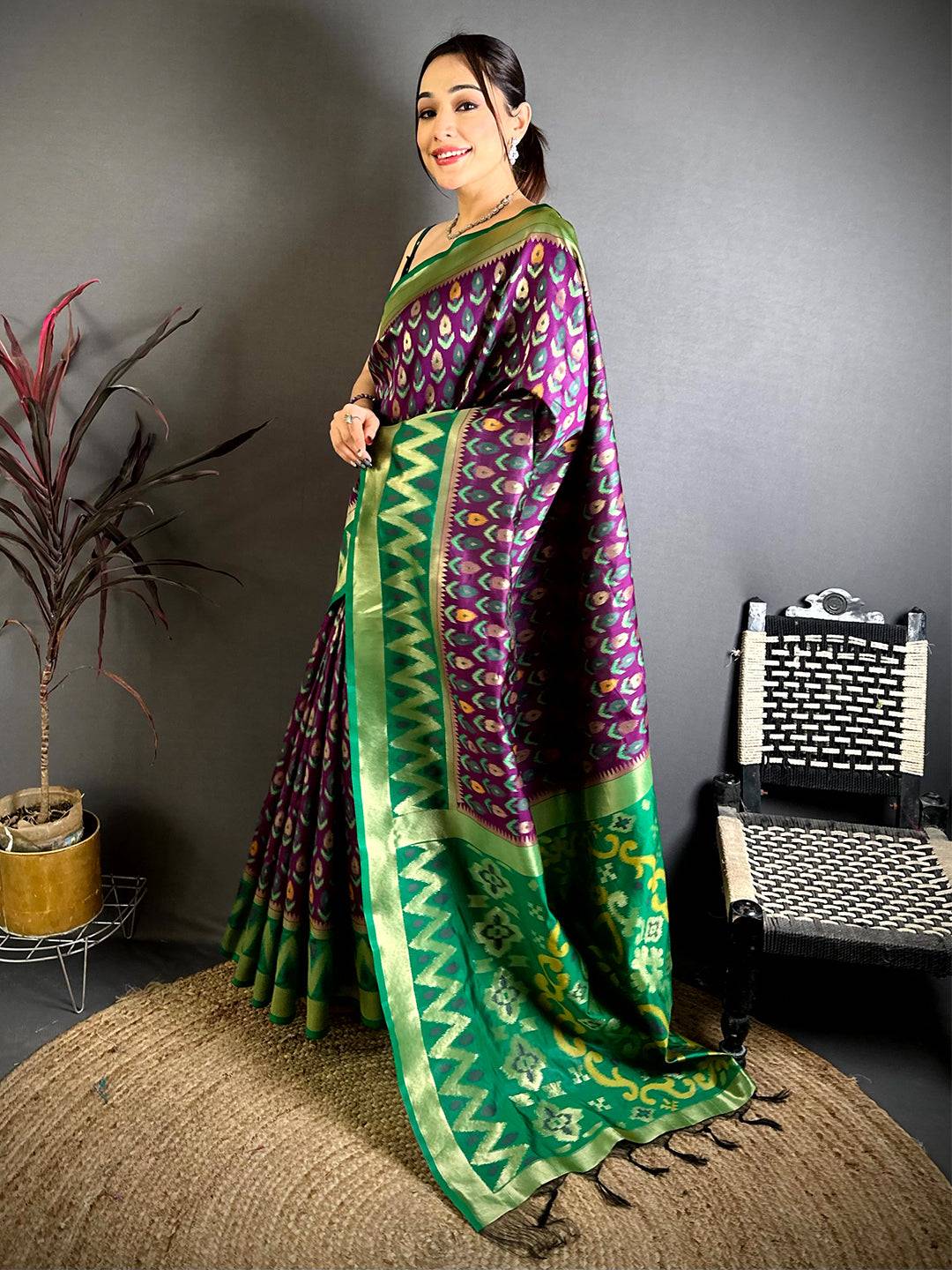Bangani Double Ikkat Soft Silk Saree